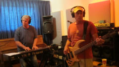 Musicians recording in Mirror Sound's Drum Room